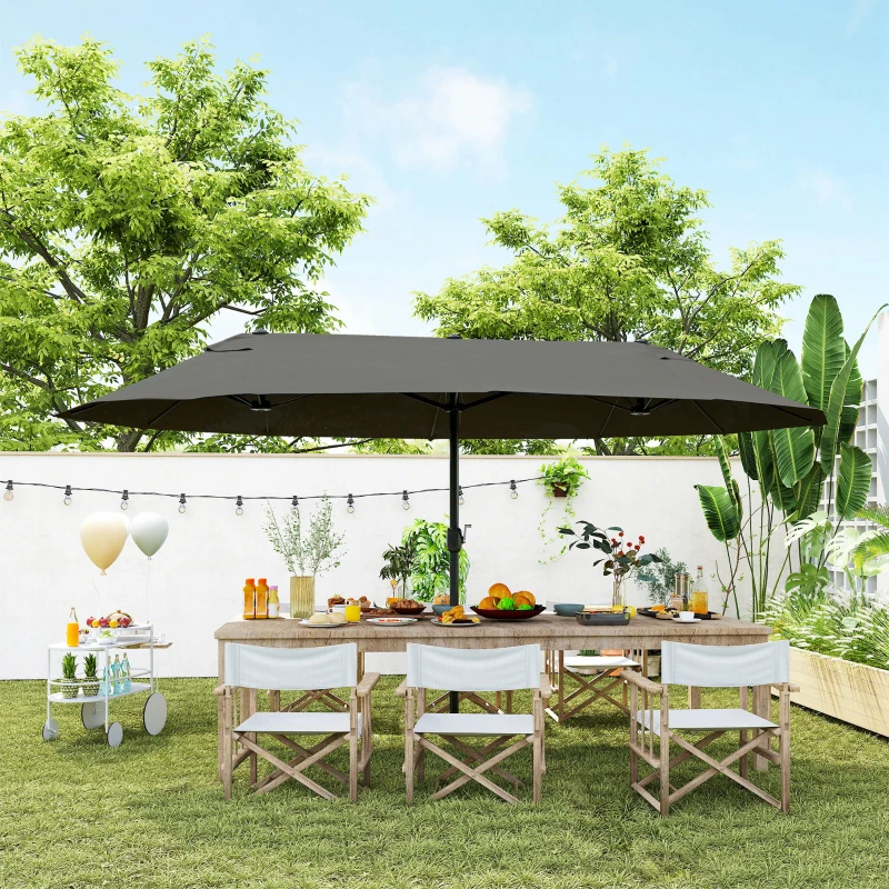 Outsunny Extra Large 15 ft Patio Umbrella, Double-Sided Wide Outdoor Umbrella with Crank Handle and Air Vents for Backyard, Deck, Pool, Market, Gray