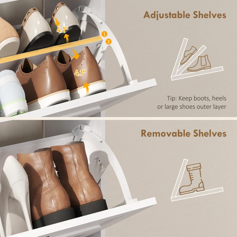 HOMCOM Shoe Cabinet with 2 Flip Drawers, Narrow Shoe Storage Cabinet, White