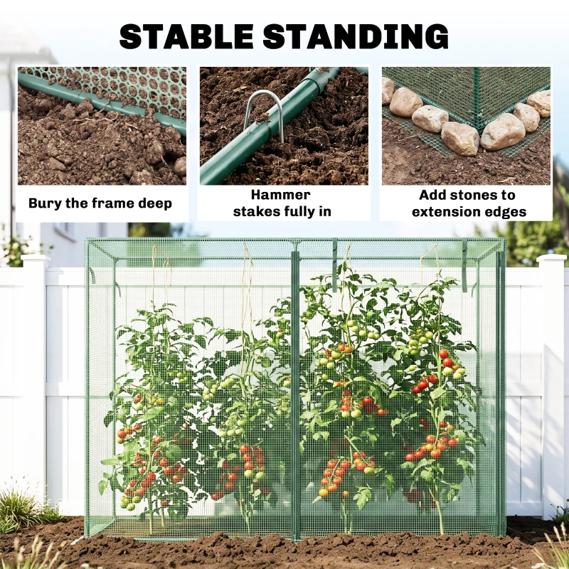 Outsunny 6 x 3ft Crop Cages for Garden, Plant Protectors from Animals, Two Zippered Doors, Storage Bag, 6 Ground Stakes, Green