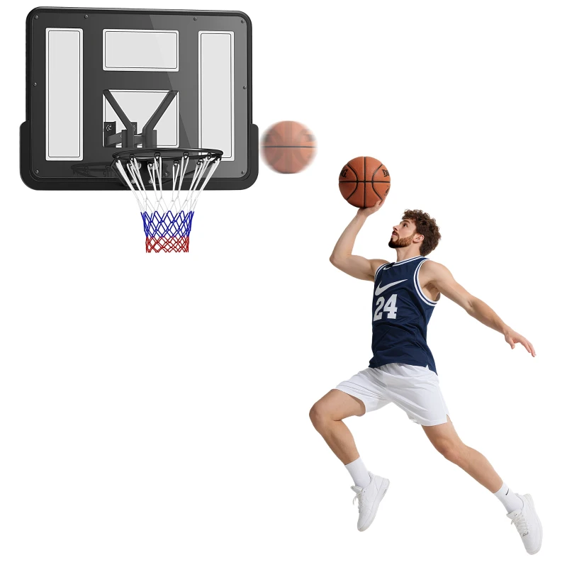 Soozier Wall Mounted Basketball Hoop, Basketball Goal Combo Kit with 43" Reinforced Shatter Resistant Backboard and All Weather Net for Indoor or Outdoor Use