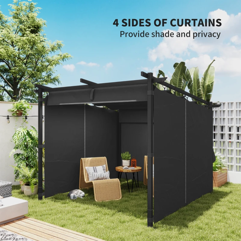 Outsunny 8' x 8.5' Metal Retractable Pergola Canopy with Sidewalls, Outdoor Gazebo UPF30+ Sun Shade Shelter for Garden, Deck