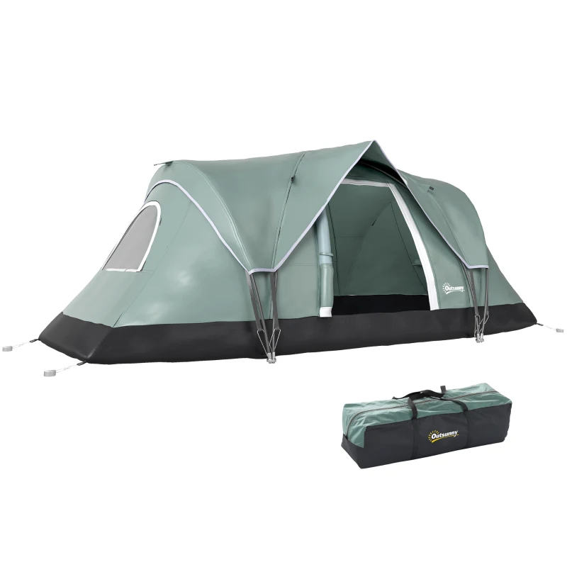 Outsunny 5 Person Family Tent, Outdoor Camping Tent with Lighting Hook, Carrying Bag for Camping, Hiking and Travelling, Green