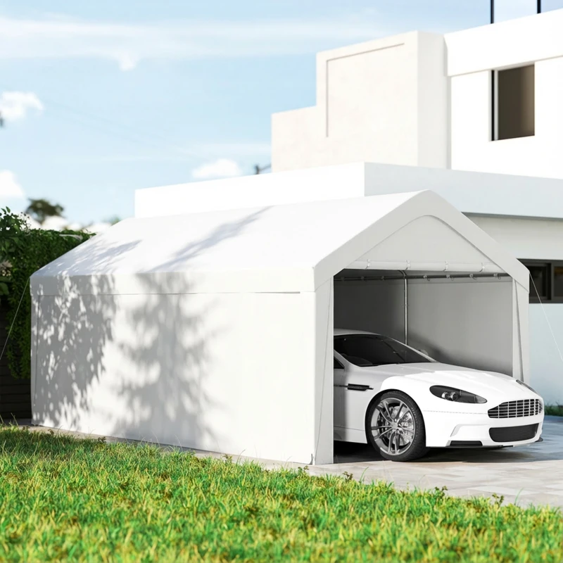 Outsunny Carport, 10 x 20 ft Portable Garage with 2 Roll-Up Doors and Removable Sidewalls for Car, Truck, Boat, White