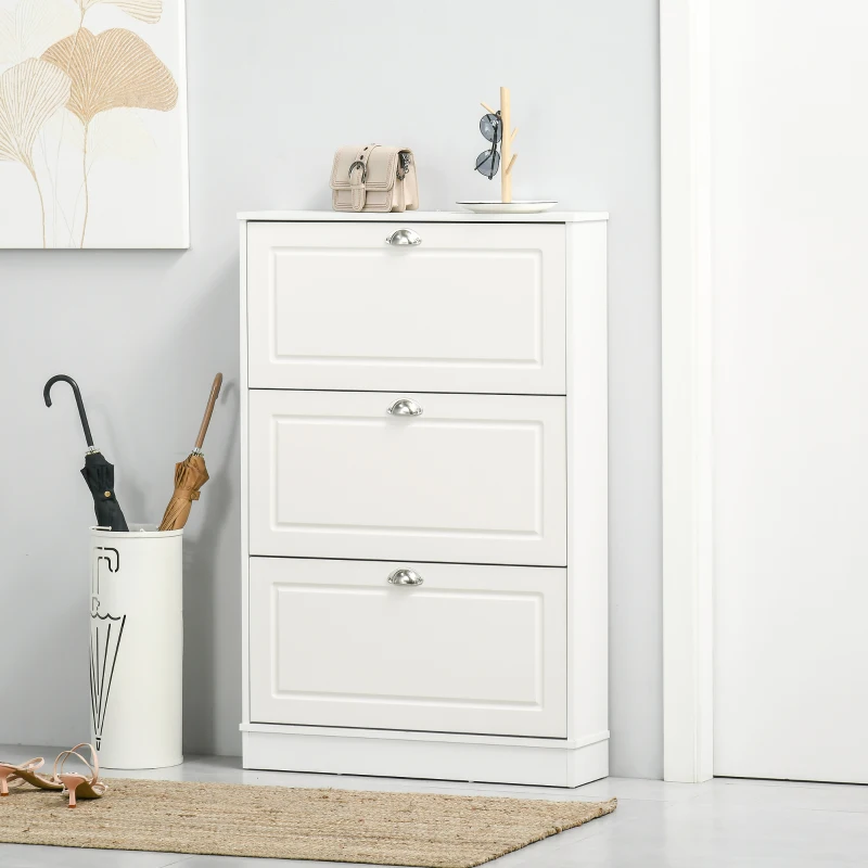 HOMCOM Shoe Cabinet, Narrow Shoe Storage Cabinet with 3 Flip Drawers, Holds 12 Pairs for Entryway, Hallway, White