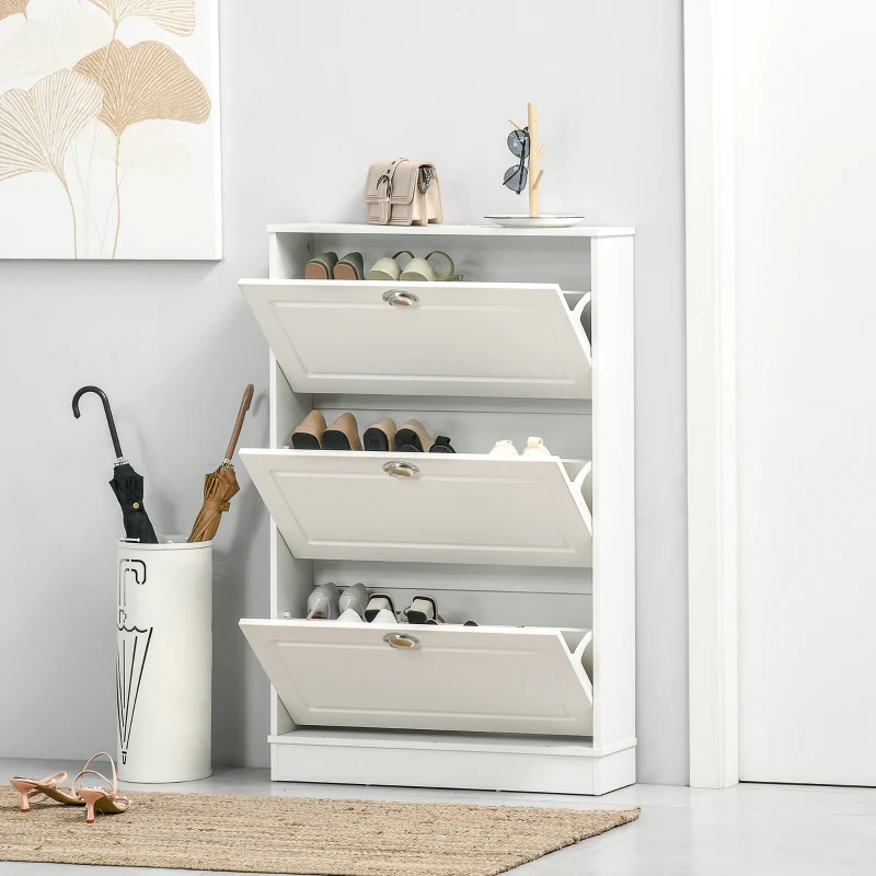 HOMCOM Shoe Cabinet, Narrow Shoe Storage Cabinet with 3 Flip Drawers, Holds 12 Pairs for Entryway, Hallway, White