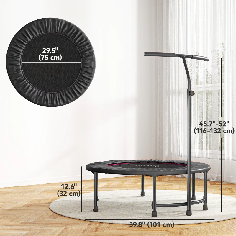 Soozier 39" Mini Exercise Trampoline w/ Adjustable T-Bar Indoor Fitness Rebounder Black