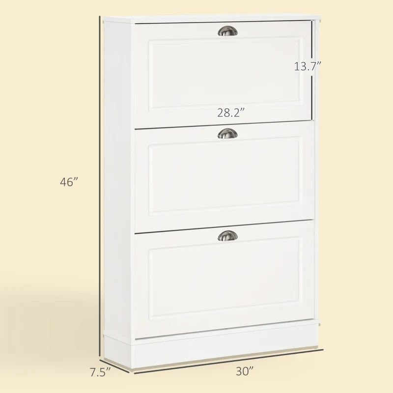 HOMCOM Shoe Cabinet, Narrow Shoe Storage Cabinet with 3 Flip Drawers, Holds 12 Pairs for Entryway, Hallway, White