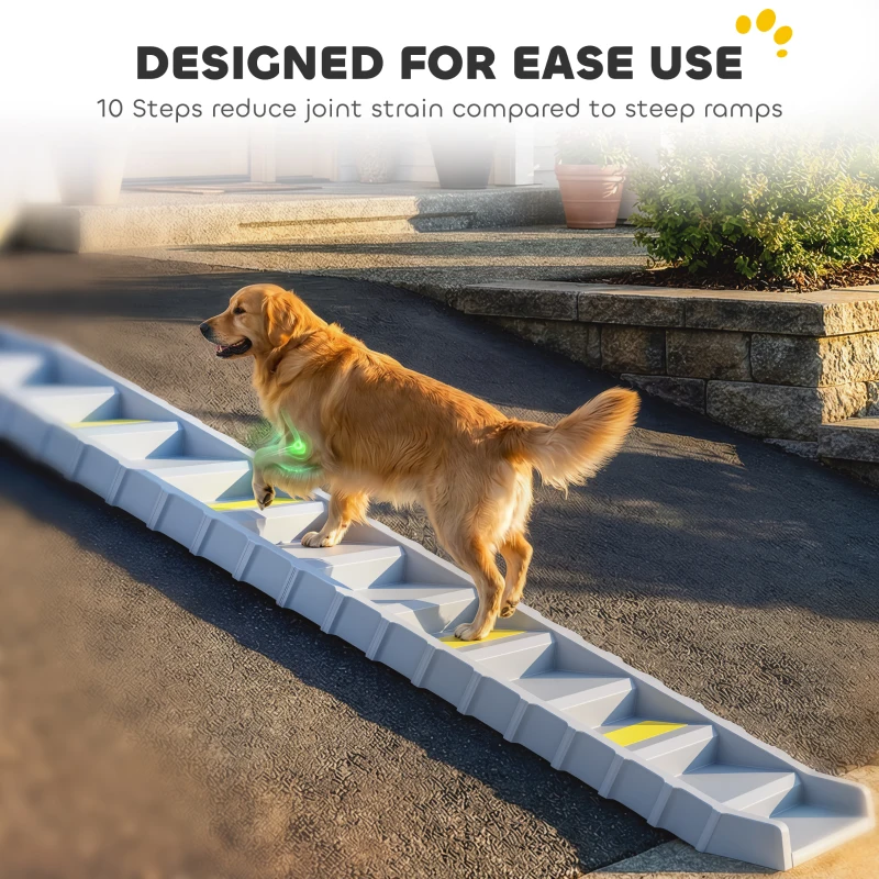 PawHut Foldable Dog Car Ramp, Dog Ramp with Anti-Slip Steps, Pet Stairs for Senior Pets to Access Cars and High Beds, Grey