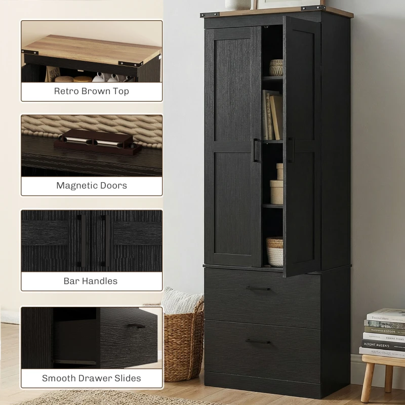 HOMCOM 67" Tall Kitchen Pantry Storage Cabinet, Kitchen Pantry Cabinet with Doors, Drawers and Adjustable Shelves, Black