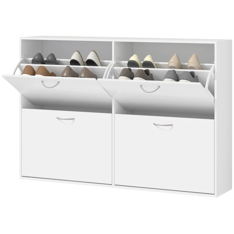 HOMCOM Flip Down Shoe Rack, Multi Cabinet, Wooden Shoe Shelf, Entryway, 4 Drawer Organizer, Freestanding Unit, White