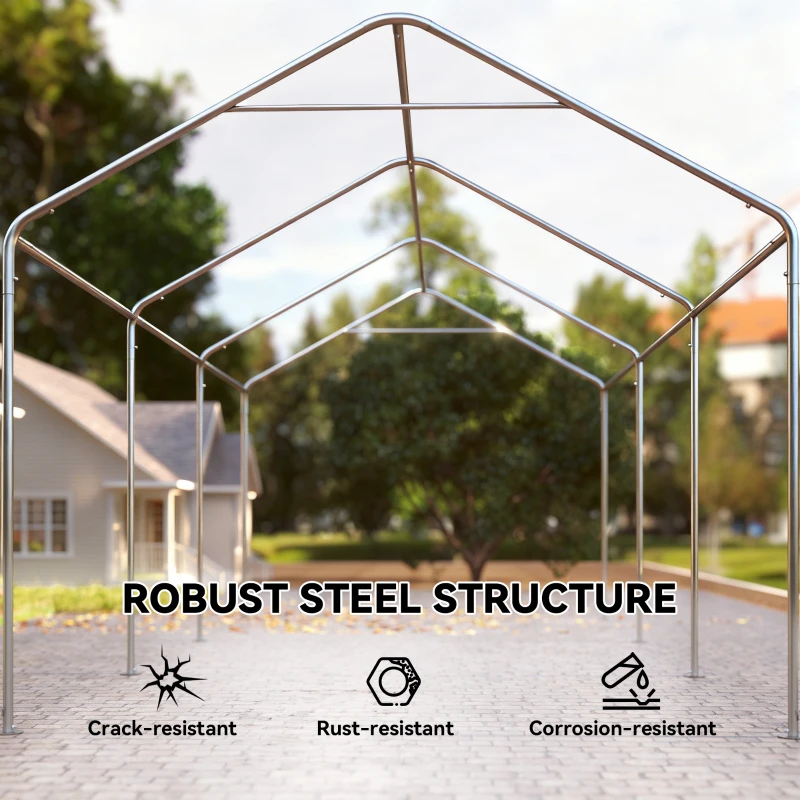 Outsunny Carport, 10 x 20 ft Portable Garage with 2 Roll-Up Doors and Removable Sidewalls for Car, Truck, Boat, Light Grey
