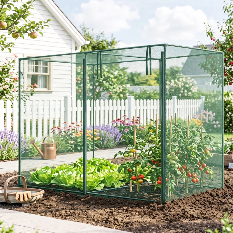 Outsunny 6 x 3ft Crop Cages for Garden, Plant Protectors from Animals, Two Zippered Doors, Storage Bag, 6 Ground Stakes, Green