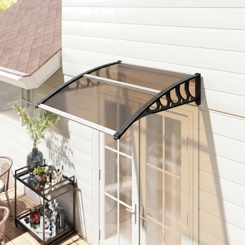 Outsunny Awning Door Canopy, 40.6" x 38" Polycarbonate Front Door Outdoor Patio Cover with Hollow Sheet for UV Protection, Brown