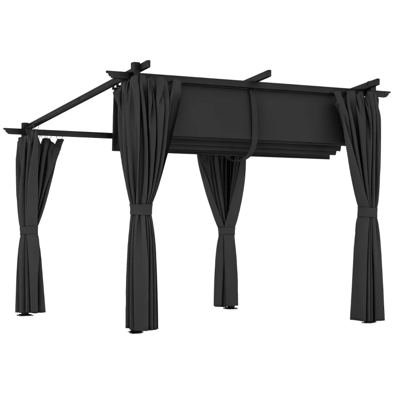 Outsunny 8' x 8.5' Metal Retractable Pergola Canopy with Sidewalls, Outdoor Gazebo UPF30+ Sun Shade Shelter for Garden, Deck