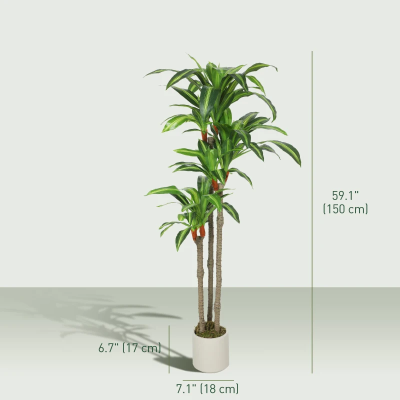 HOMCOM 5FT Dracaena Fake Plant, Artificial Plant with Bendable Trunks for Home Office Decor, Green