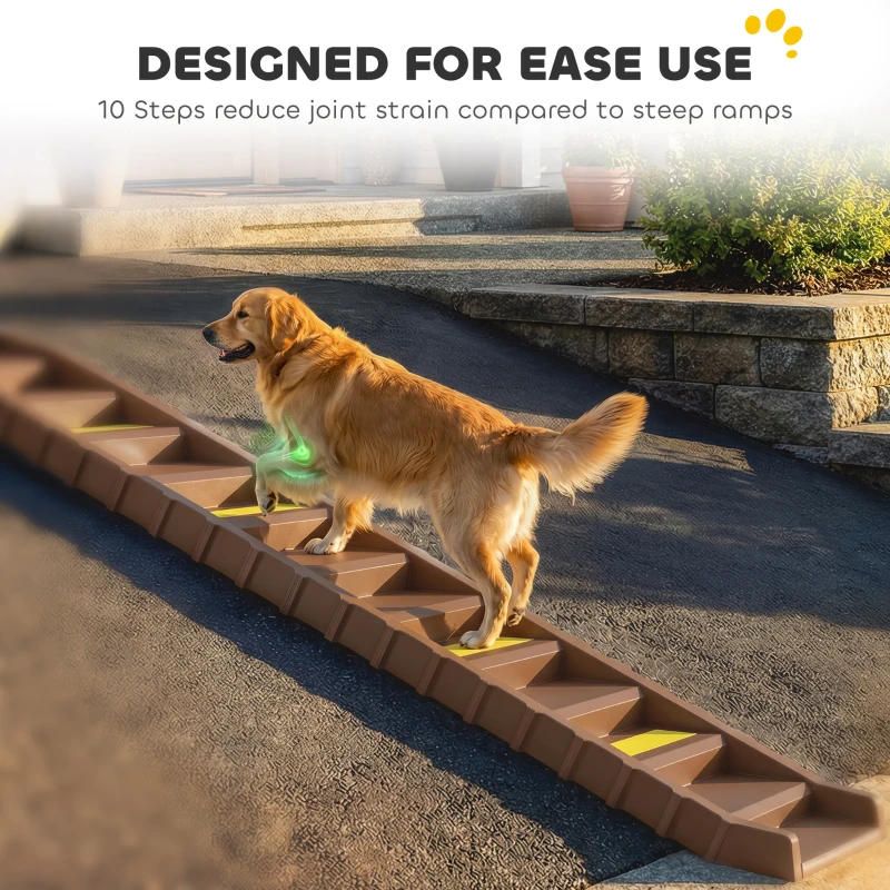 PawHut Foldable Dog Car Ramp, Dog Ramp with Anti-Slip Steps, Pet Stairs for Senior Pets to Access Cars and High Beds, Brown