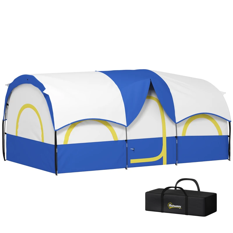 Outsunny 4 Person Camping Tent, 3 Room Cabin Tent, 3000mm Waterproof and UPF30+ with Sewn in Groundsheet and Carry Bag, Blue