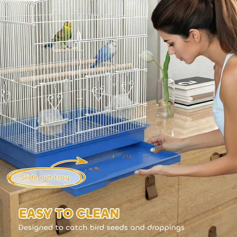 PawHut 23" Bird Cage, Finches Canaries, Parrot Cage with Doors Perches, 2 Feeder Pet Supplies, Blue