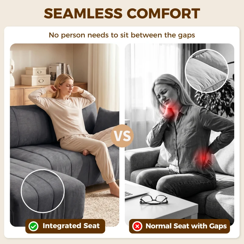 HOMCOM Sectional Couch with Integrated Seat, 3 Seater L-Shaped Sofa with Changeable Chaise, Spring Cushion, Charcoal Grey