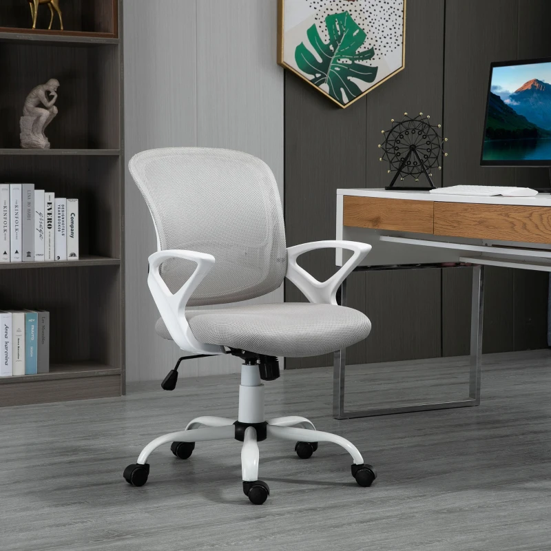 HOMCOM Swivel Mid Back Computer Desk Chair, Ergonomic Mesh Office Chair with Rocking Function, Rolling Wheels, Gray