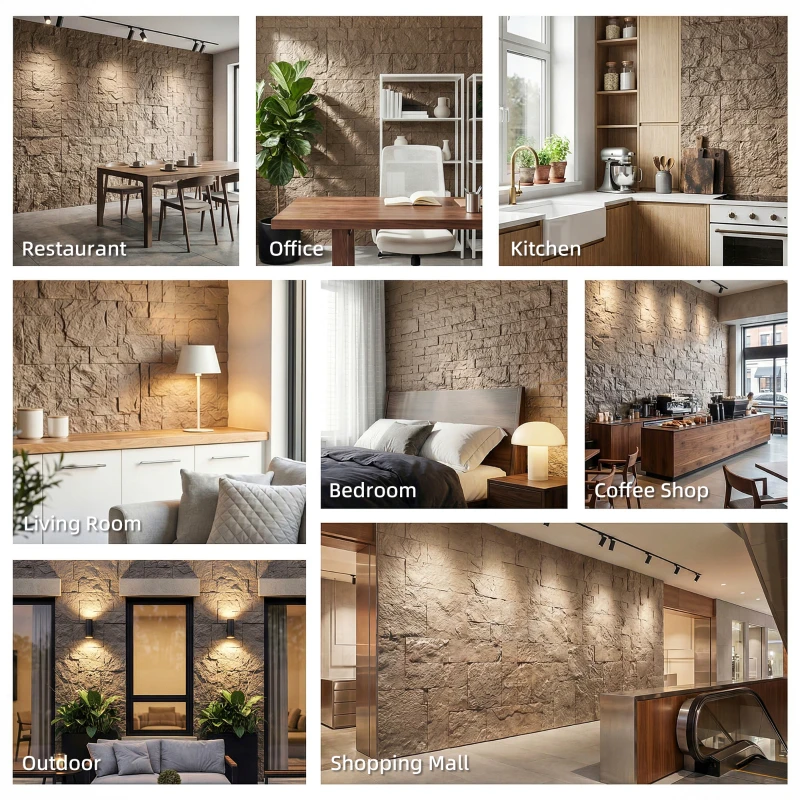 HOMCOM 8-Pack 3D Faux Stone Wall Panels, Lightweight Polyurethane Panels for Interior and Exterior Accent Walls, Beige