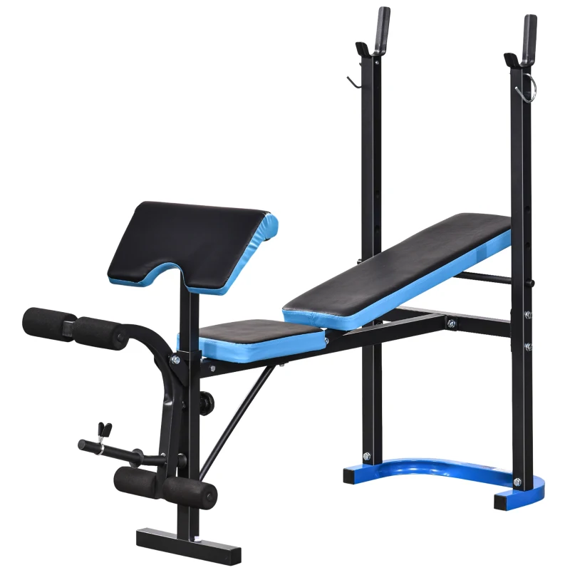 Soozier Adjustable Weight Bench with Barbell Rack and Leg Developer for Weight Lifting and Strength Training Multifunctional Workout Station for Home Gym Fitness, Black