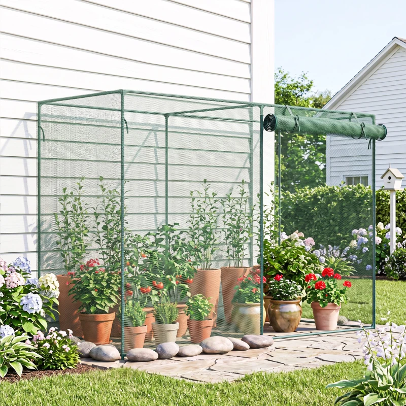 Outsunny 6 x 3ft Crop Cages for Garden, Plant Protectors from Animals, Two Zippered Doors, Storage Bag, 6 Ground Stakes, Green