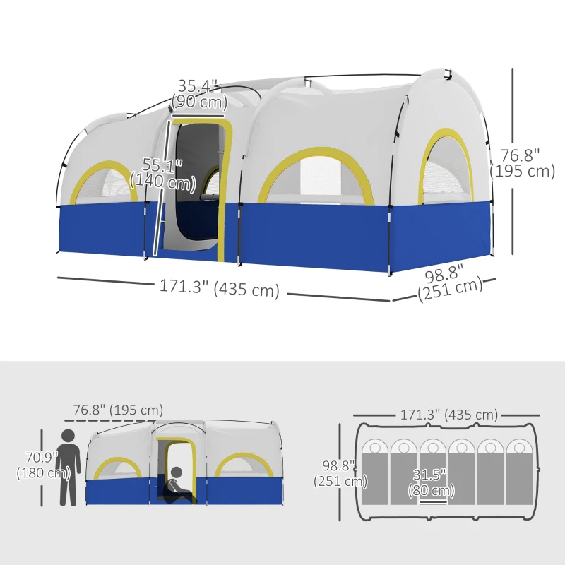 Outsunny 4 Person Camping Tent, 3 Room Cabin Tent, 3000mm Waterproof and UPF30+ with Sewn in Groundsheet and Carry Bag, Blue