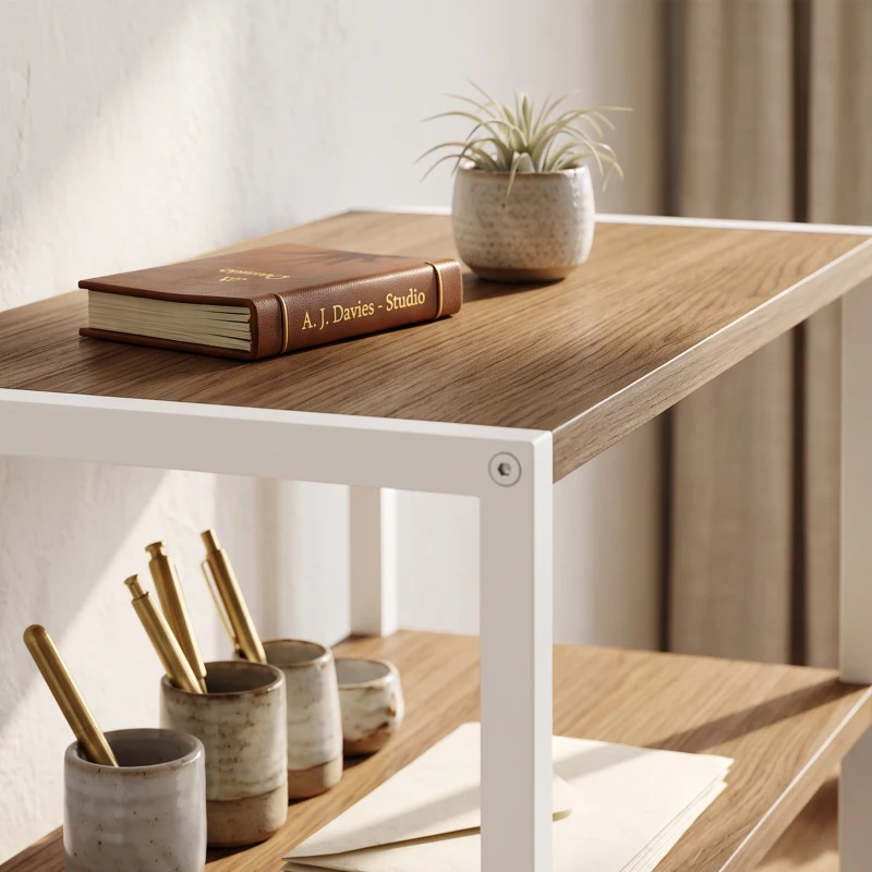 HOMCOM Folding Computer Desk with 4-Tier Bookshelf Space-Saving Home Office Desk, Natural