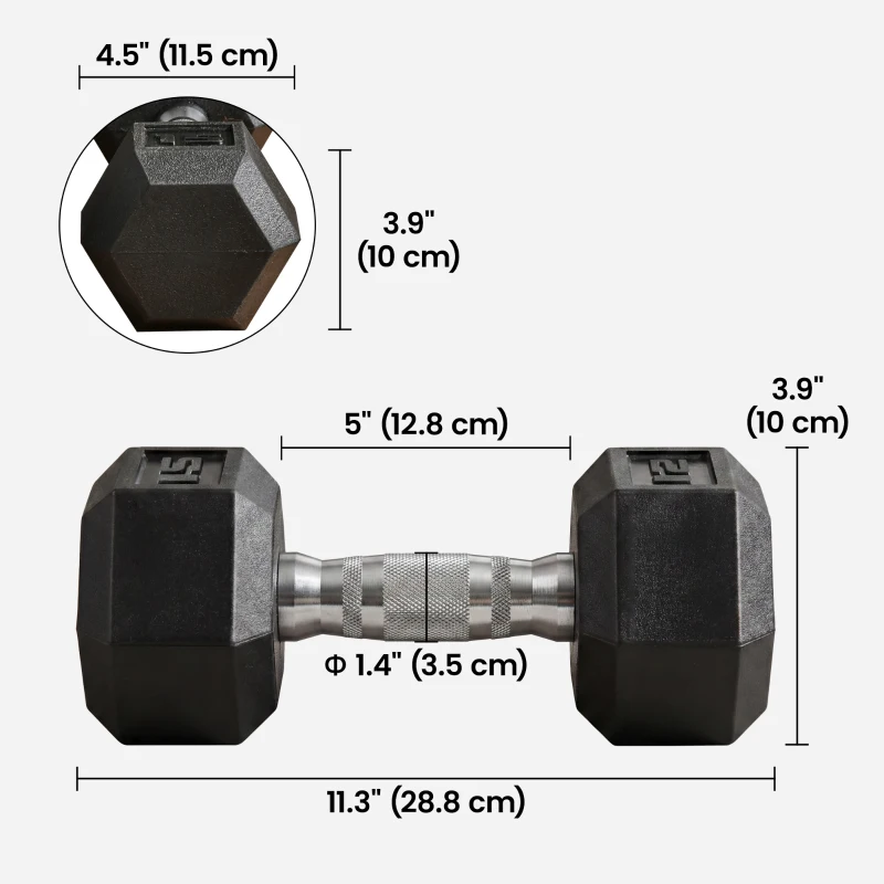 Soozier Rubber Dumbbells Weight Set, Total 30lbs Dumbbell Hand Weight for Body Fitness Training for Home Office Gym, 2 x 15lbs