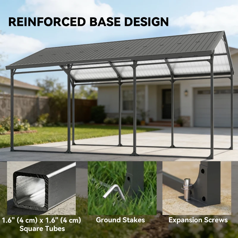 Outsunny 10 x 15ft Metal Carport, Heavy-Duty Carport Canopy with Reinforced Steel Frame & Roof, All-Weather Protection