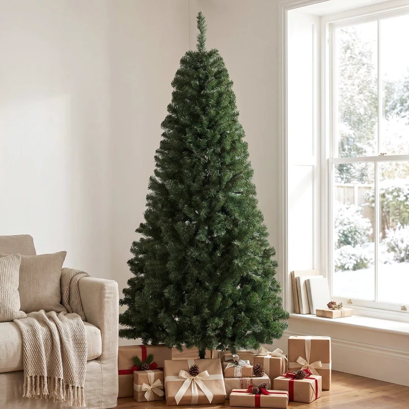 HOMCOM 7.5 ft Artificial Christmas Tree, Norway Spruce Tree, Hinged Xmas Tree with Metal Stand