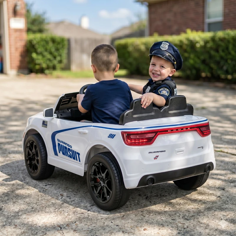 Qaba Licensed Dodge Ride On Police Car for Kids with 2 Seater, Remote, Suspension, Flashing Lights, Siren for Ages 3-6, White