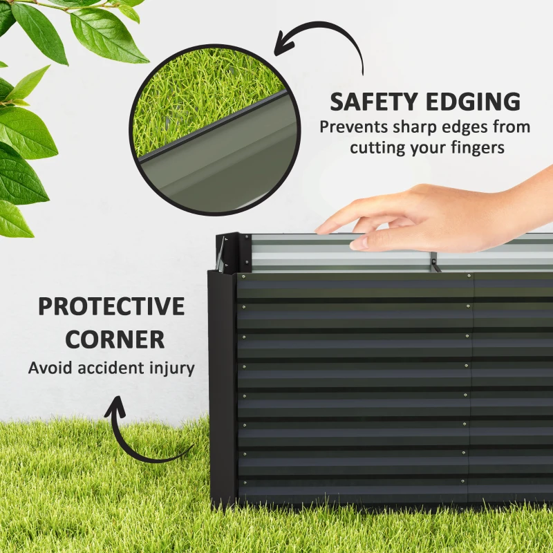 Outsunny Set of 2 Galvanized Metal Planters for Outdoor Plants, 4' x 2' x 2' Raised Garden Bed, Dark Grey
