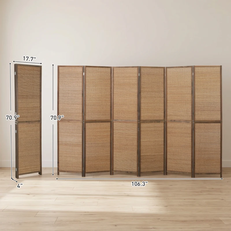HOMCOM Room Divider, 6 Panel Folding Privacy Screen, 6 FT Tall Hand-Woven Bamboo Wall Partition, Brown