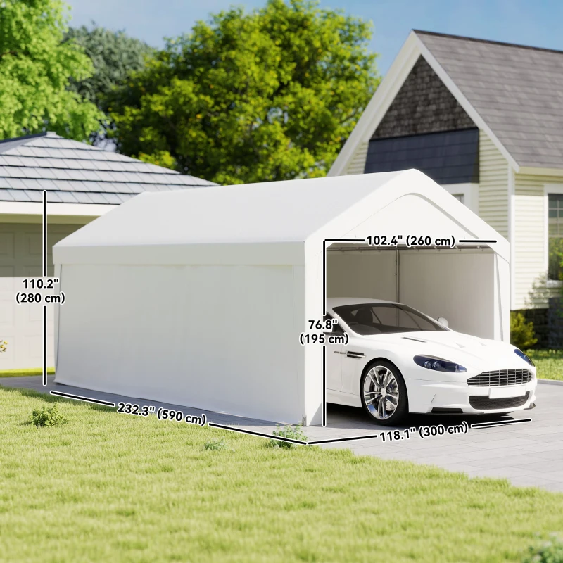 Outsunny Carport, 10 x 20 ft Portable Garage with 2 Roll-Up Doors and Removable Sidewalls for Car, Truck, Boat, White