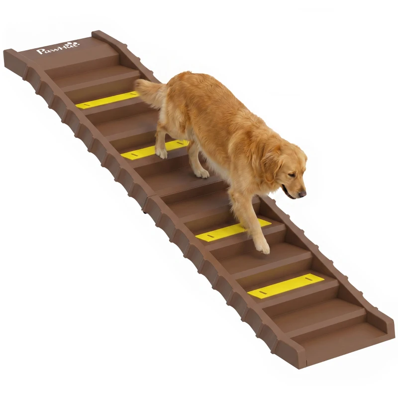 PawHut Dog Stairs for Car Truck SUV, Foldable Dog Ramp for Large Medium Small Dogs, Brown