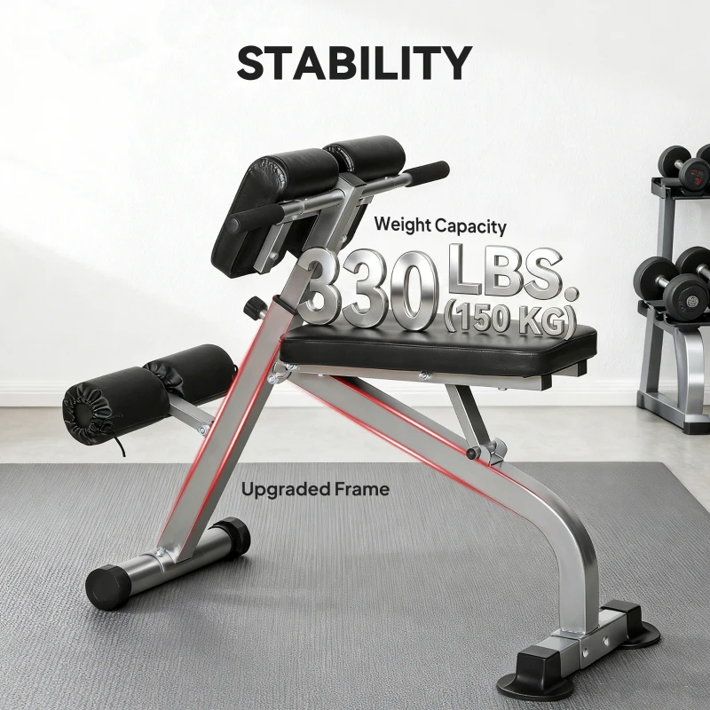 Soozier Roman Chair Back Extension Machine, Height Adjustable Hyperextension Bench, 38" x 26.8" x 27.2–43.3", Silver Tone