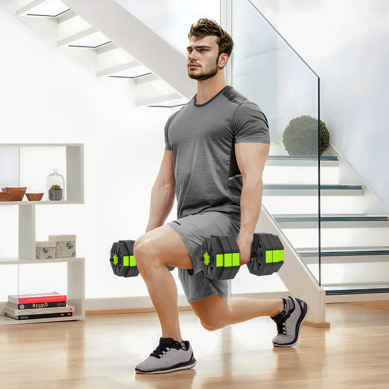 Soozier 6-in-1 Adjustable Dumbbell Set, Used as Kettlebell, Barbell, Dumbbell, Push-Up Stand, 66lbs Free Weights Set, Green