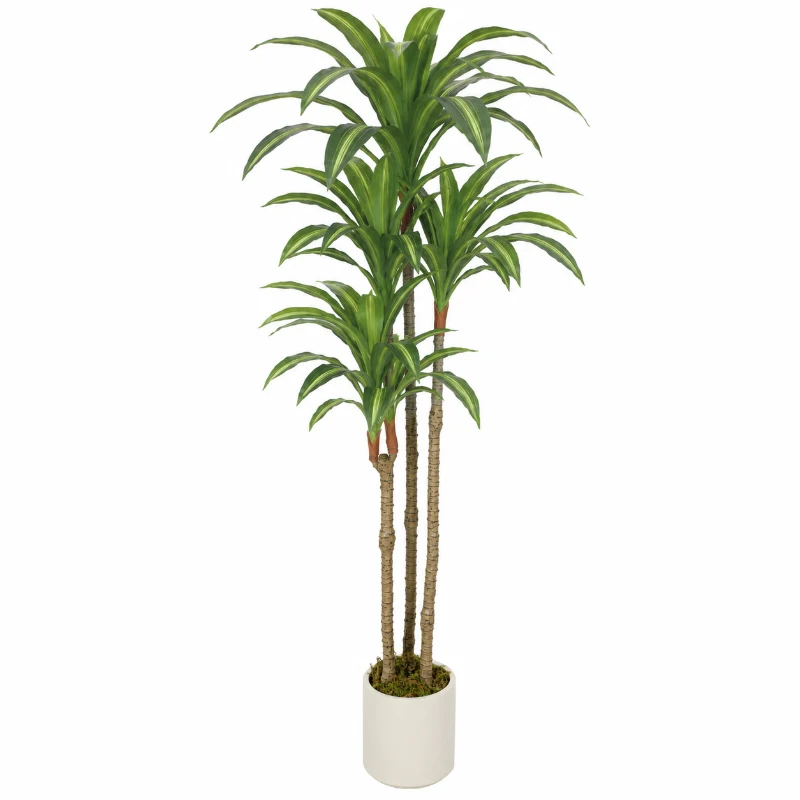 HOMCOM 5FT Dracaena Fake Plant, Artificial Plant with Bendable Trunks for Home Office Decor, Green