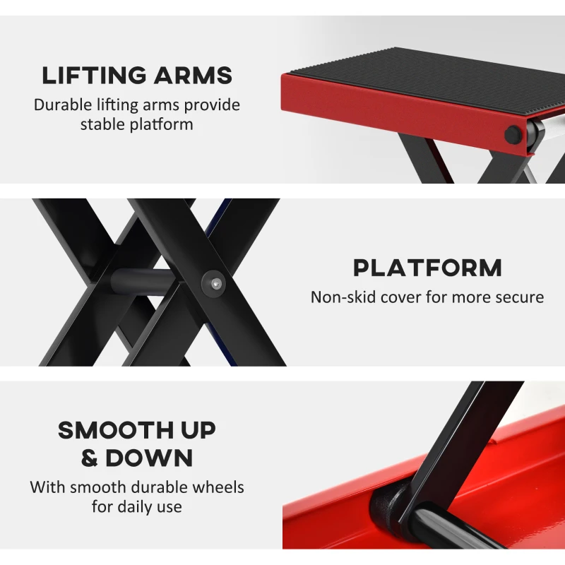 HOMCOM 1100lbs Motorcycle Jack, Height Adjustable Motorcycle Scissor Lift Jack with Anti-Slip Wide Deck for Home Garage, Red