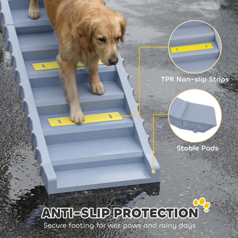 PawHut Foldable Dog Car Ramp, Dog Ramp with Anti-Slip Steps, Pet Stairs for Senior Pets to Access Cars and High Beds, Grey