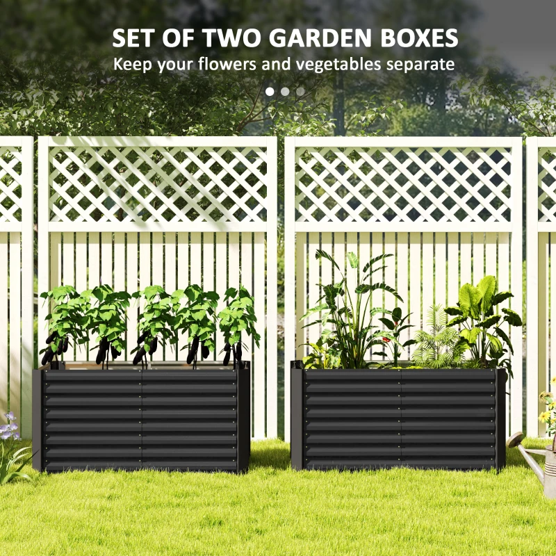 Outsunny Set of 2 Galvanized Metal Planters for Outdoor Plants, 4' x 2' x 2' Raised Garden Bed, Dark Grey