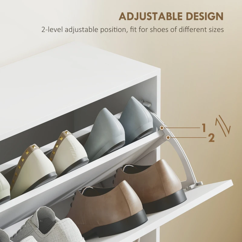 HOMCOM Flip Down Shoe Rack, Multi Cabinet, Wooden Shoe Shelf, Entryway, 4 Drawer Organizer, Freestanding Unit, White