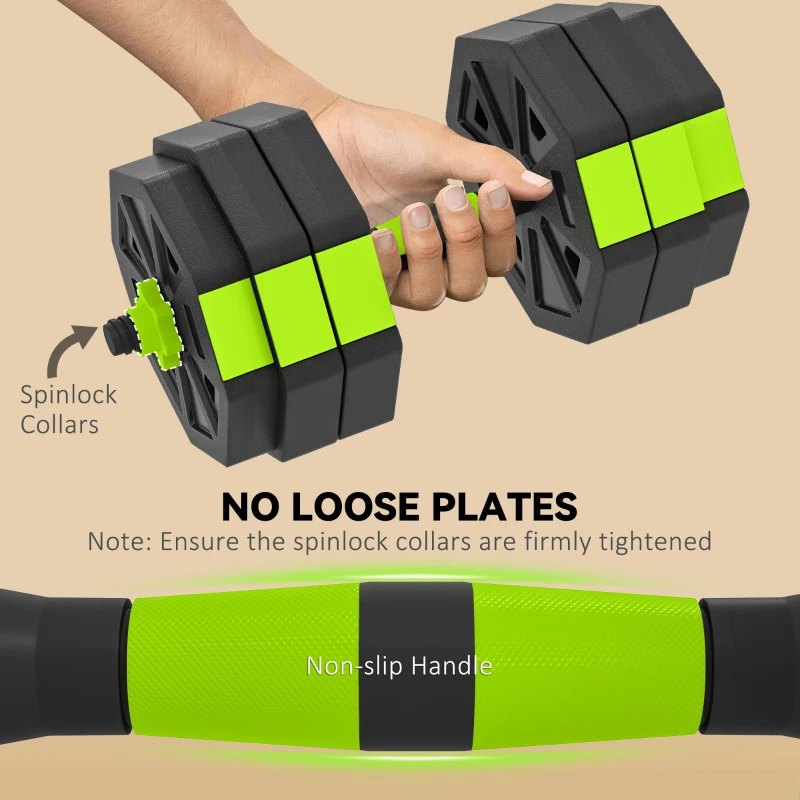 Soozier 6-in-1 Adjustable Dumbbell Set, Used as Kettlebell, Barbell, Dumbbell, Push-Up Stand, 66lbs Free Weights Set, Green