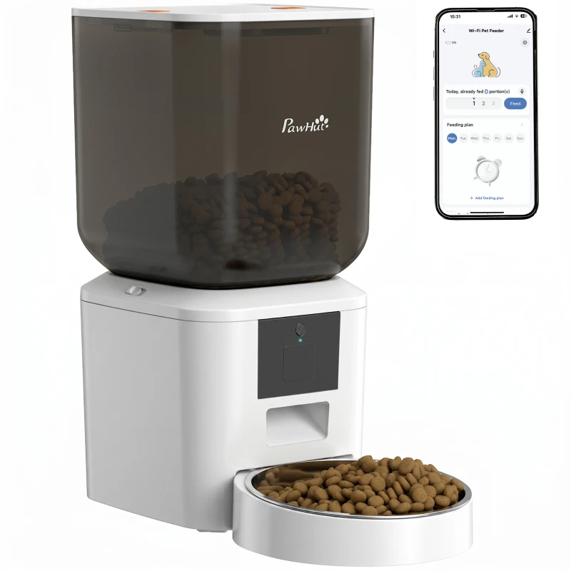 PawHut Automatic Cat Feeder, 2.4G WiFi, Smart APP Control 8L Pet Feeder Dispenser 1-10 Meals with 10s Meal Call Back
