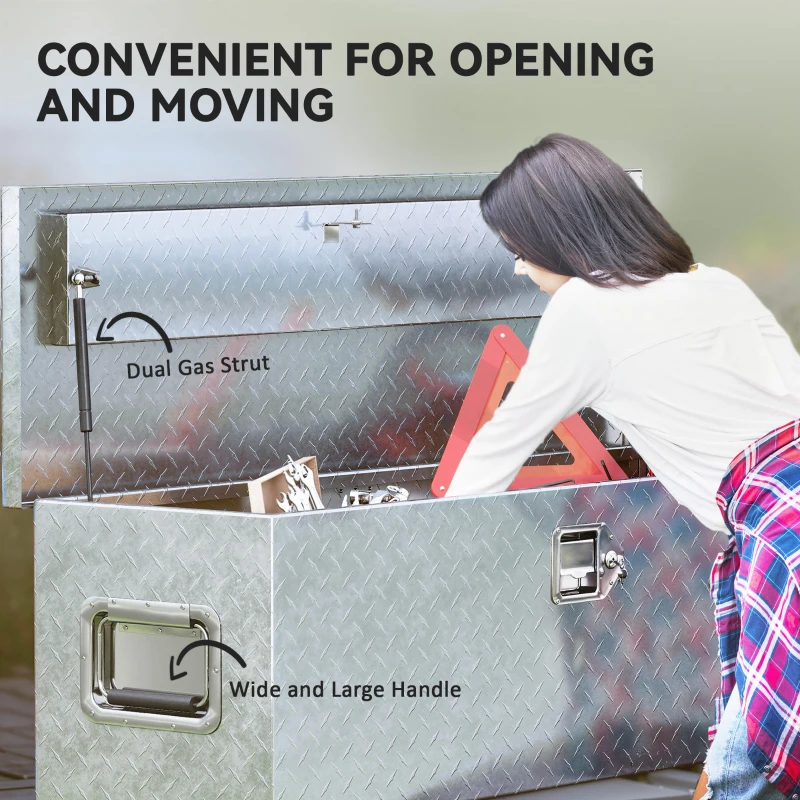 HOMCOM 48 Inch Truck Bed Tool Box, Heavy Duty Aluminum Diamond Plate Trailer Tongue Box with Side Handle and Locks Keys
