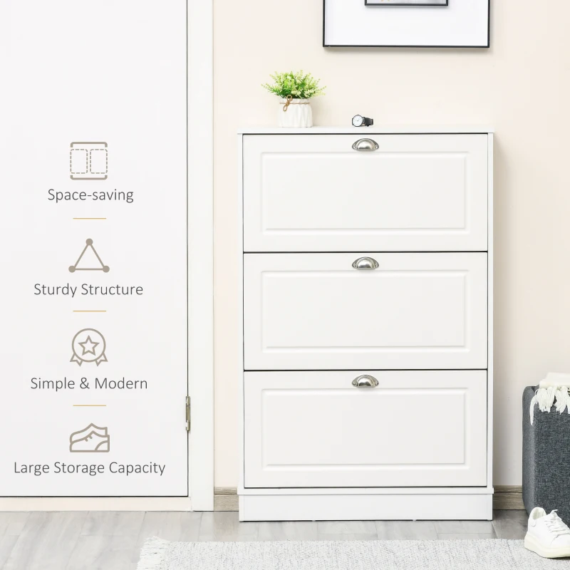 HOMCOM Shoe Cabinet, Narrow Shoe Storage Cabinet with 3 Flip Drawers, Holds 12 Pairs for Entryway, Hallway, White