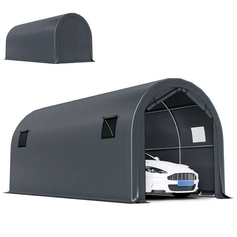 Outsunny 10' x 19' Heavy Duty Carport, Portable Garage Car Canopy Tent Shelter with Reinforced Galvanized Frame, Dark Grey