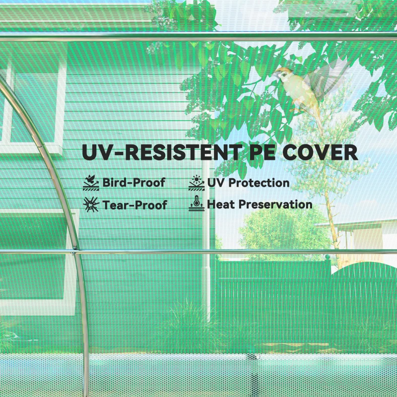 Outsunny Walk-in Tunnel Greenhouse, Plant Hot House with Sunshade Net, Roll-up Mesh Sidewalls, 2 Doors, 10' x 13' x 6.5' , Green